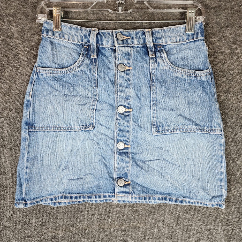 Old Navy Skirt Girls XL 14-16 Denim Mini Light Blue Button Front EUC